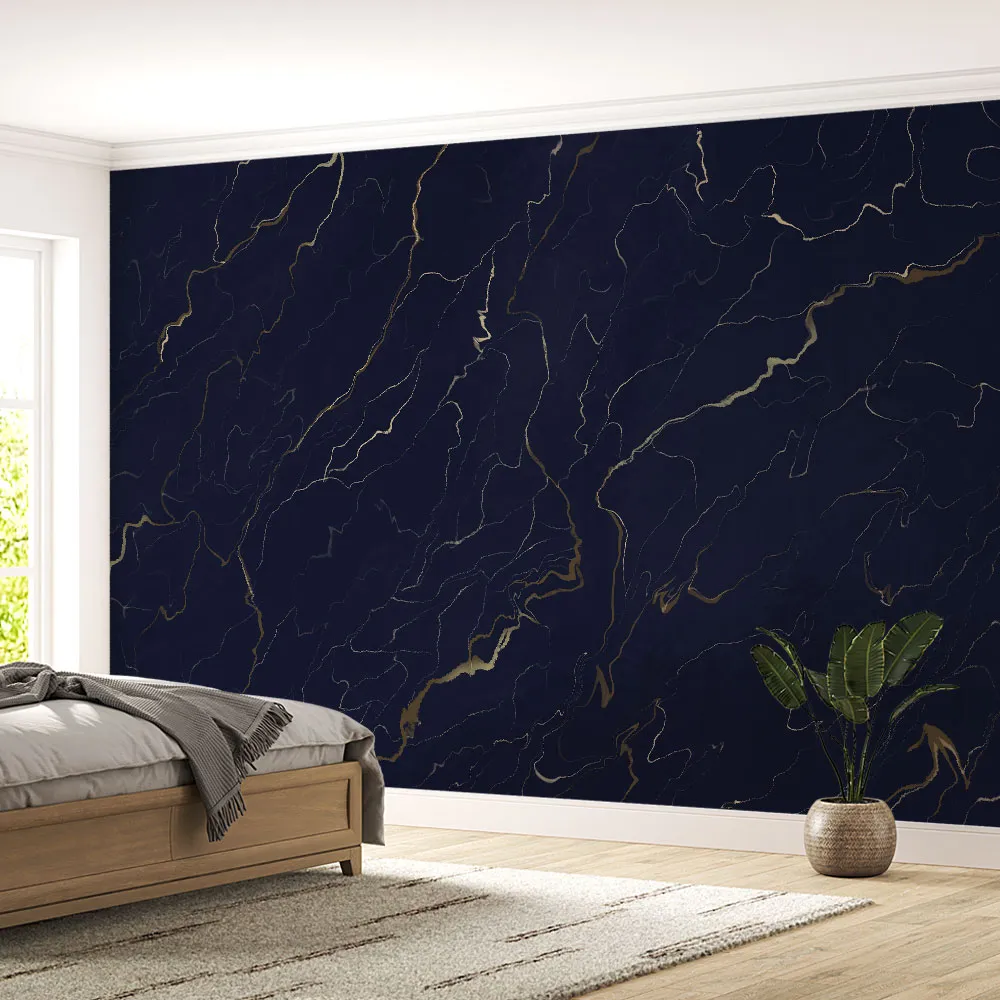 Papel de Parede Mármore Azul Escuro com Dourado